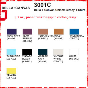 Bella + Canvas 3001C 4.2 oz. Unisex / Adult Men Jersey T Shirt (Special Order)